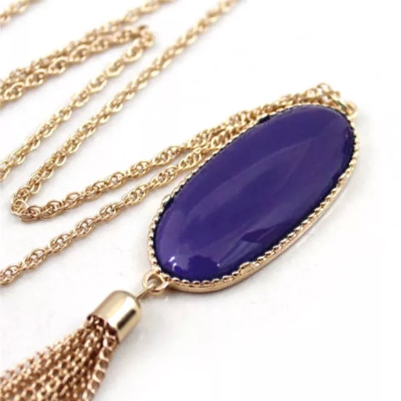 NEW!💙💎PURPLE GOLD TONE LONG TASSEL NECKLACE!💎💙 - Picture 2 of 8